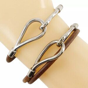 HERMES jumbo Bracelet choker set Brown leather 9.9g Women